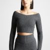 Maniere De Voir Off Shoulder Knit Crop Top | Tops & T Shirts