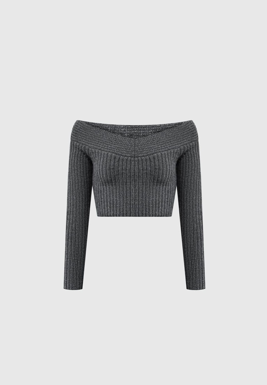 Maniere De Voir Off Shoulder Knit Crop Top | Tops & T Shirts