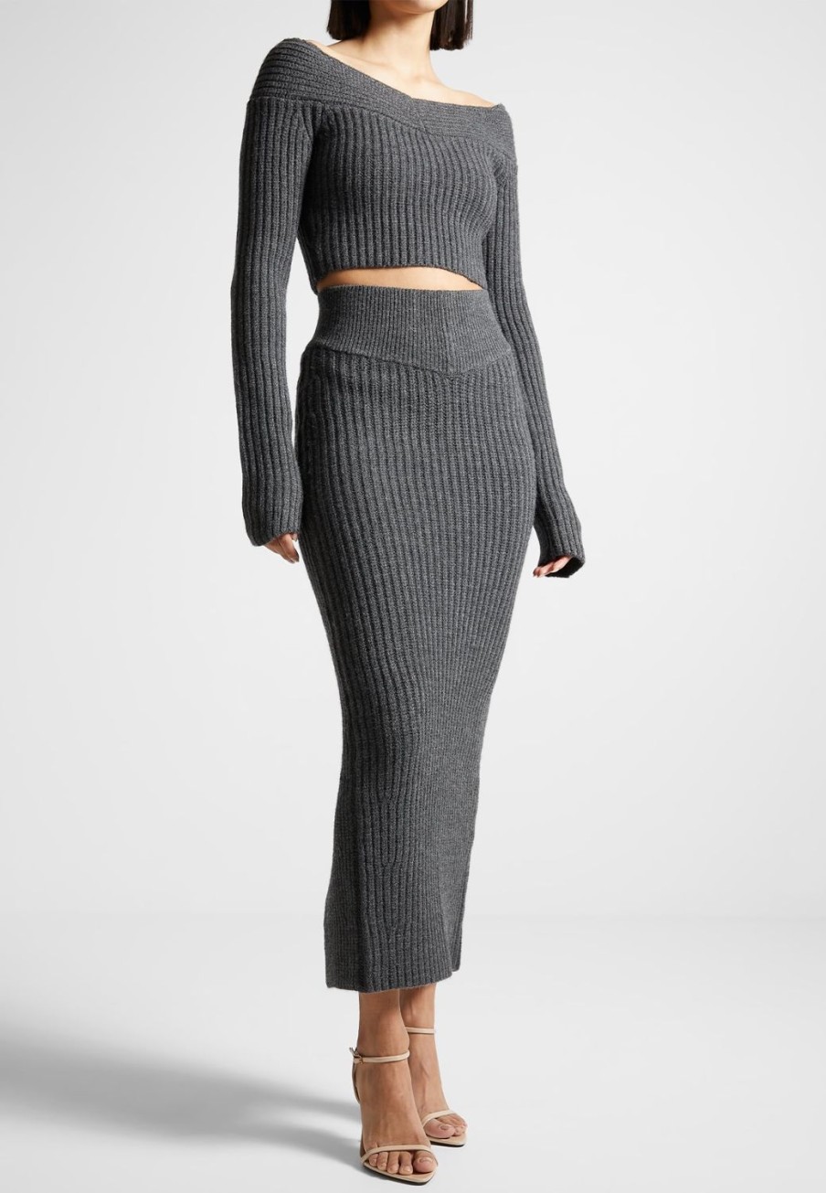 Maniere De Voir Angled Waist Knit Maxi Skirt | Matching Sets