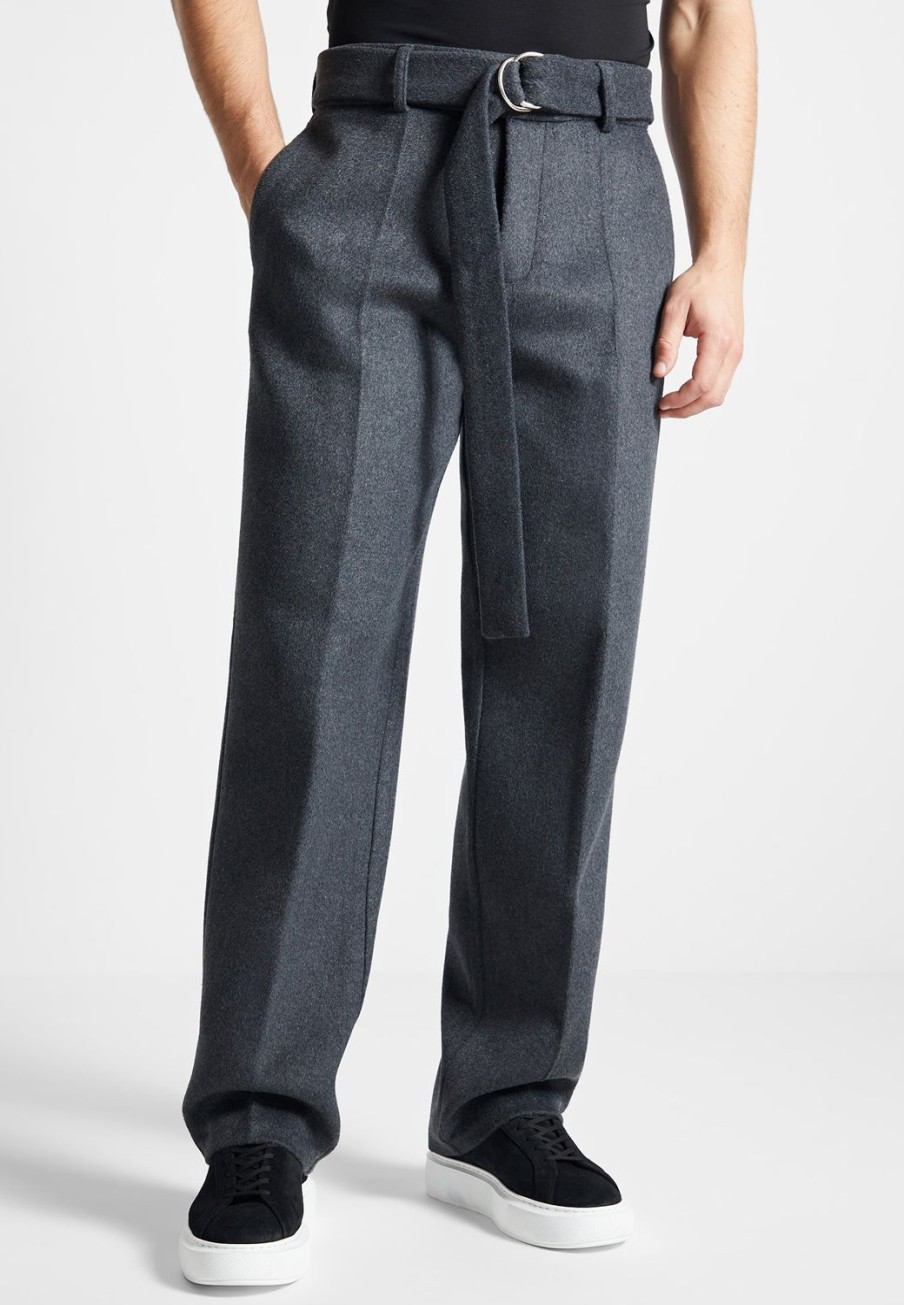 Maniere De Voir Wool Blend Marl Belted Trousers | Formal Trousers