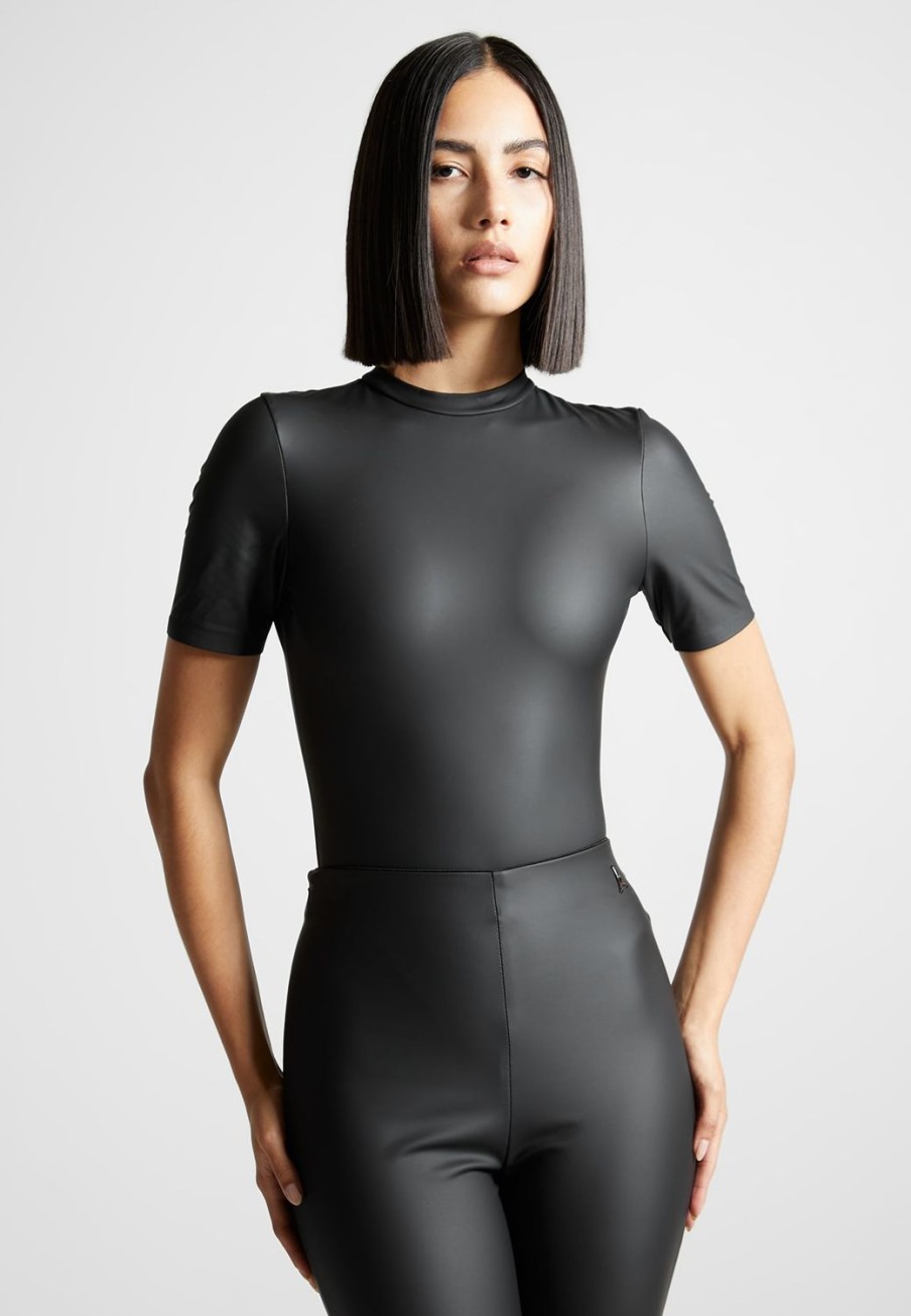 Maniere De Voir Matte Vegan Leather Tee Bodysuit | Bodysuits