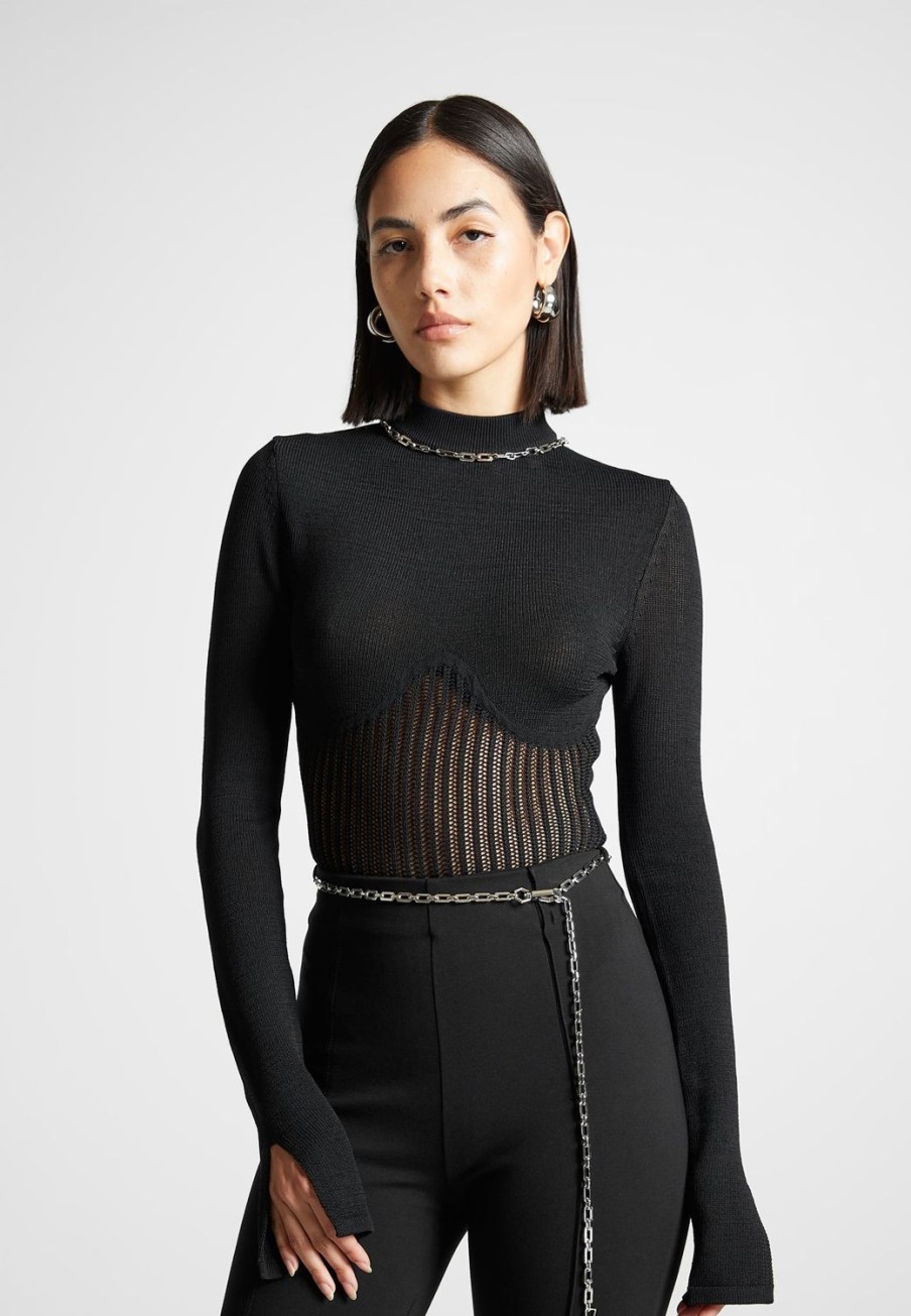 Maniere De Voir Contour Knit Bodysuit With Chain | Matching Sets