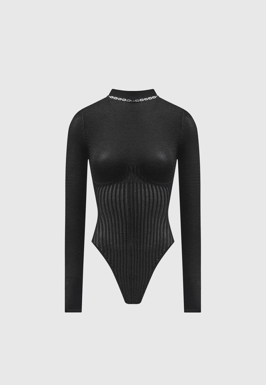 Maniere De Voir Contour Knit Bodysuit With Chain | Matching Sets