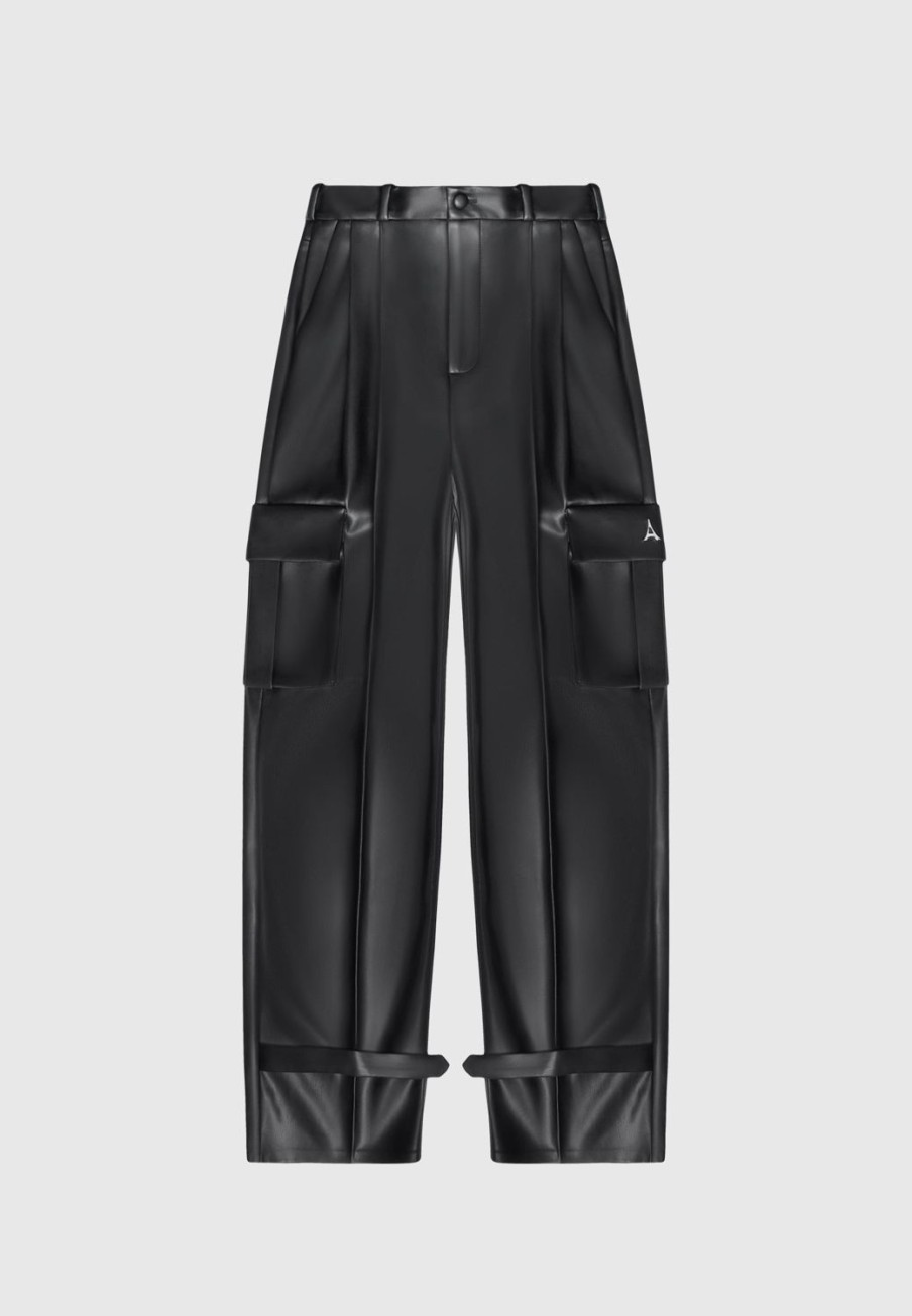 Maniere De Voir Vegan Leather Pleated Cargo Trousers | Trousers