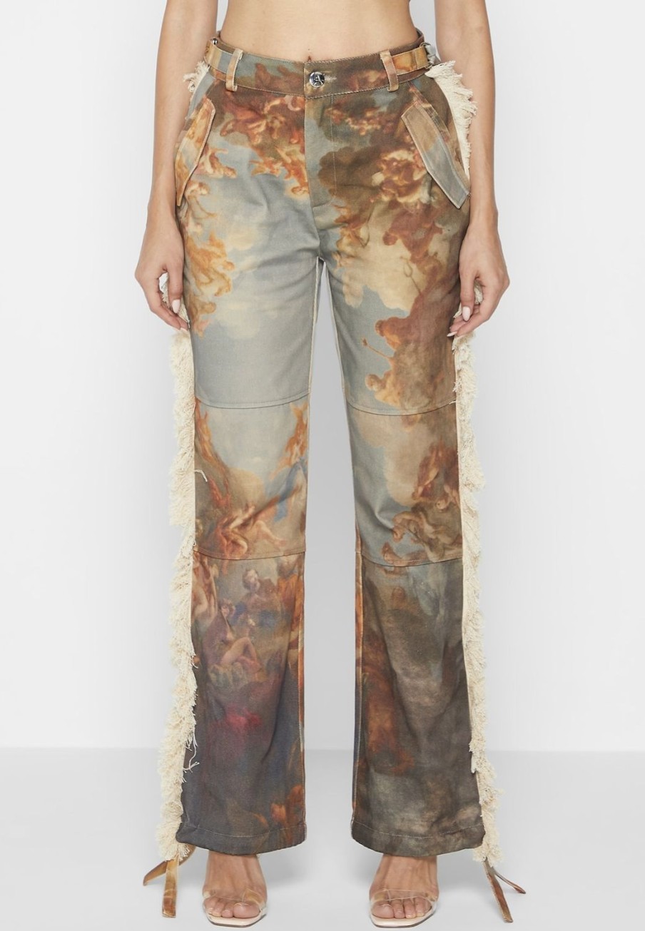 Maniere De Voir Mid Rise Art Cargo Pants With Tassels | Matching Sets