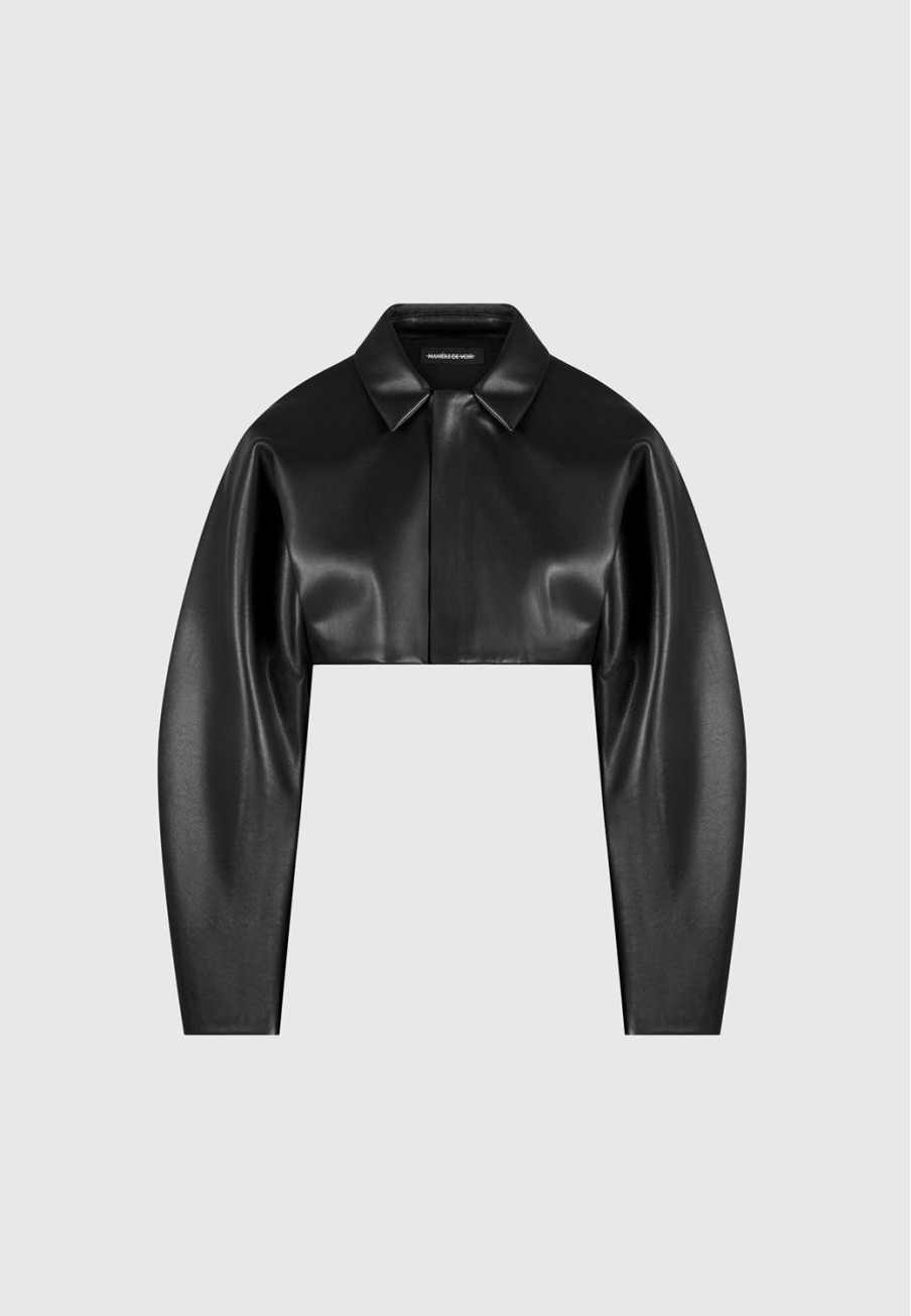 Maniere De Voir Vegan Leather Super Cropped Jacket | Jackets