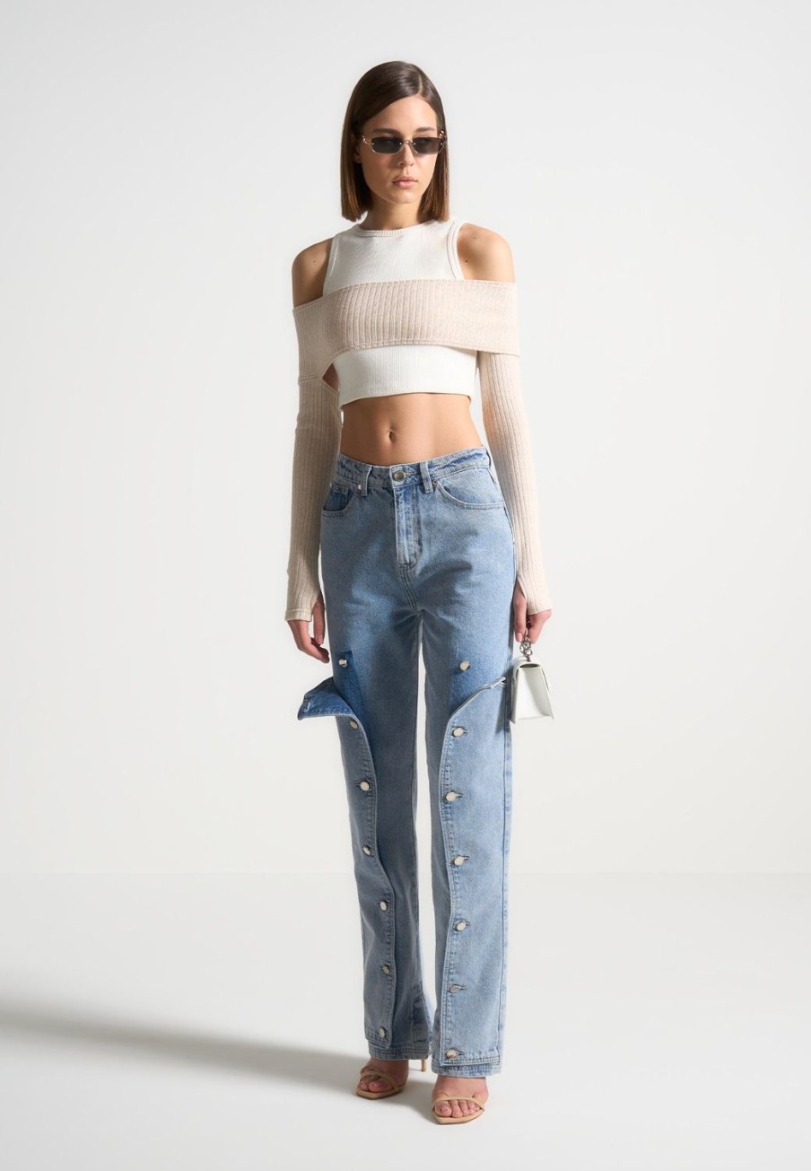 Maniere De Voir Crop Top With Knitted Overlay | Tops & T Shirts