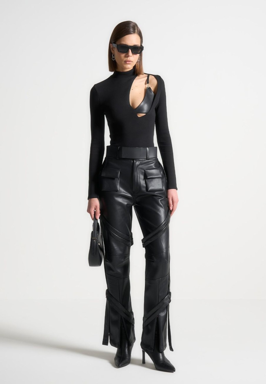 Maniere De Voir Vegan Leather Carpenter Cargo Trousers | Trousers