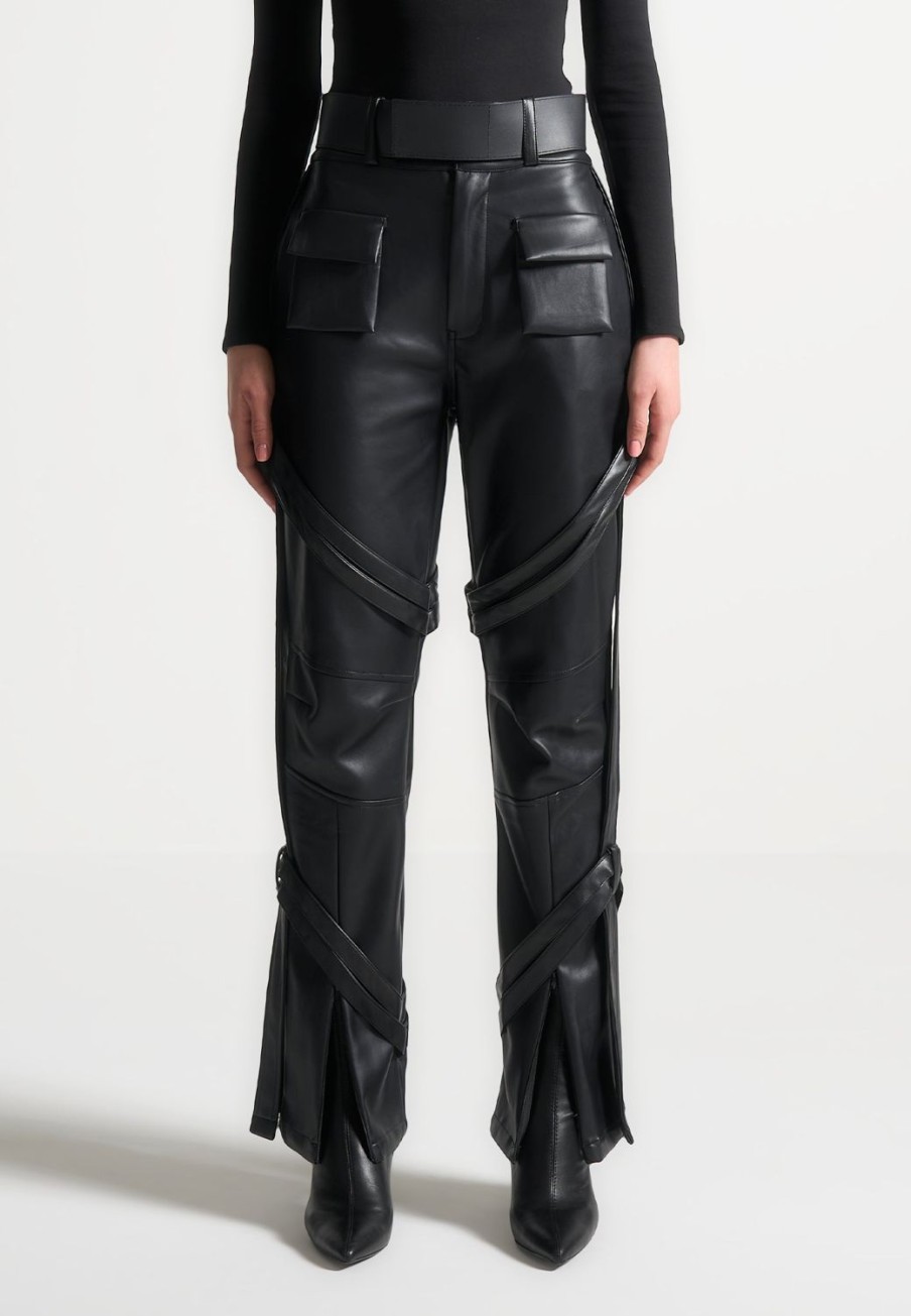 Maniere De Voir Vegan Leather Carpenter Cargo Trousers | Trousers