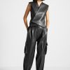 Maniere De Voir Vegan Leather Pleated Cargo Trousers | Matching Sets