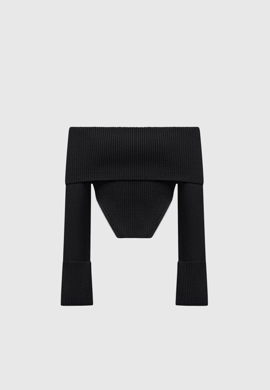 Maniere De Voir Zip Detail Knit Bandeau Top | Tops & T Shirts