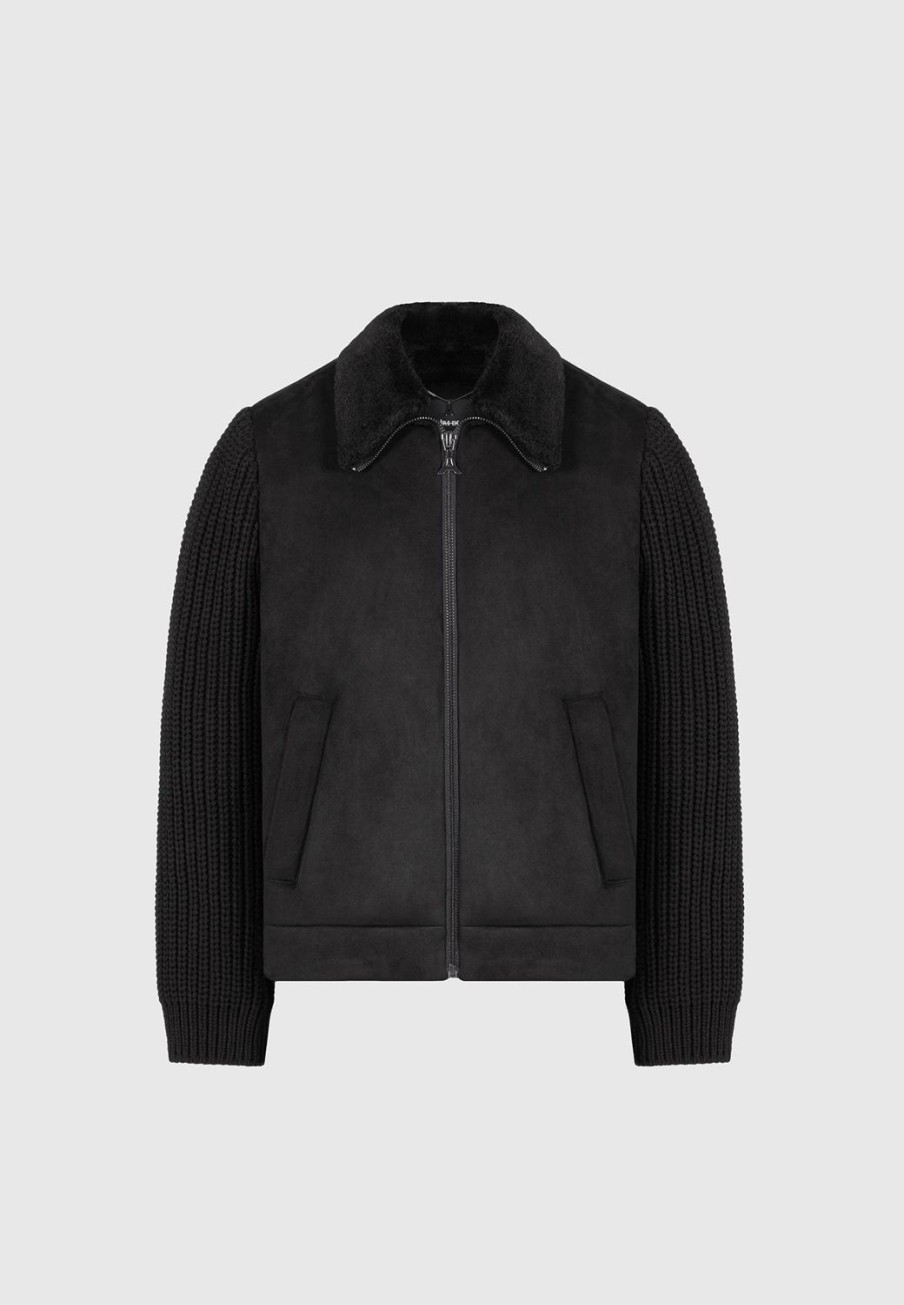 Maniere De Voir Vegan Suede Shearling & Knit Jacket | Jackets