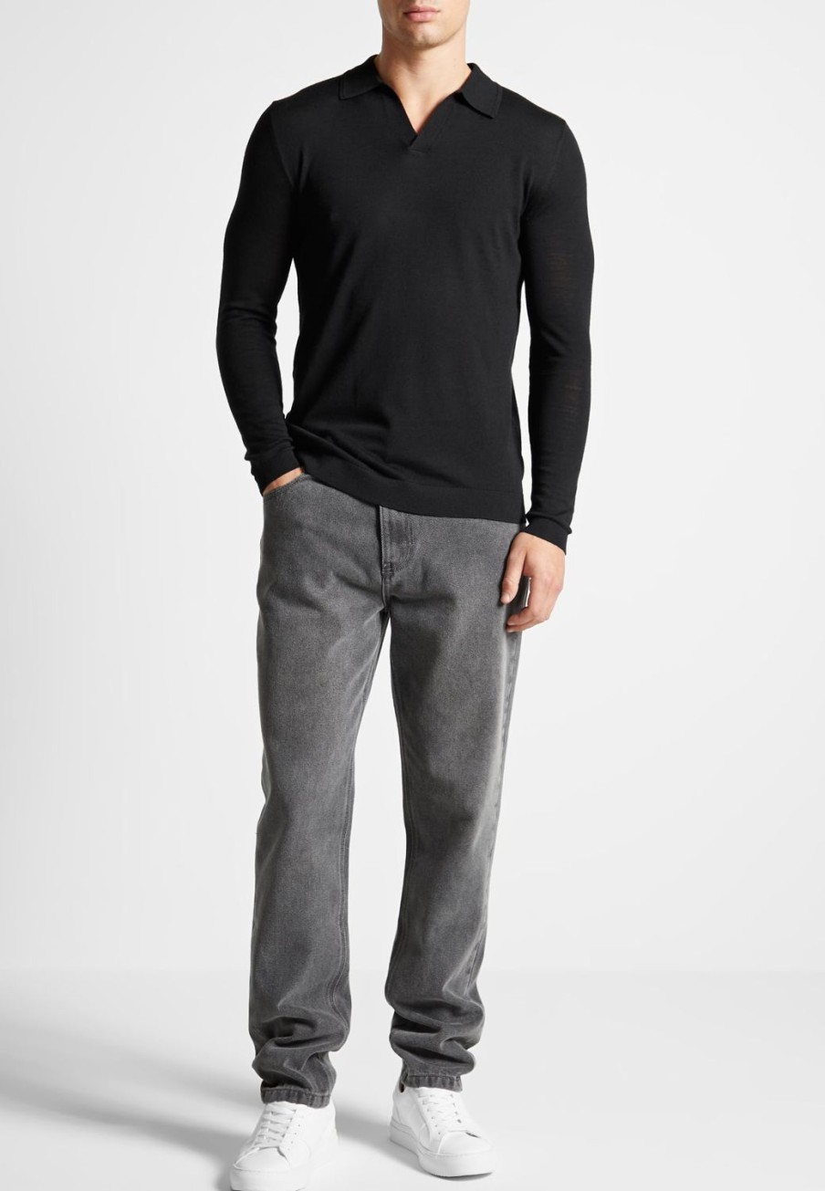 Maniere De Voir Merino Wool Long Sleeve Revere Polo Shirt | Polo Tops