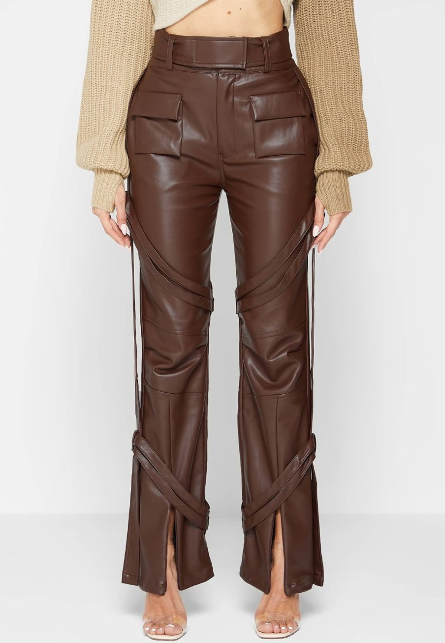 Maniere De Voir Vegan Leather Carpenter Cargo Trousers | Trousers