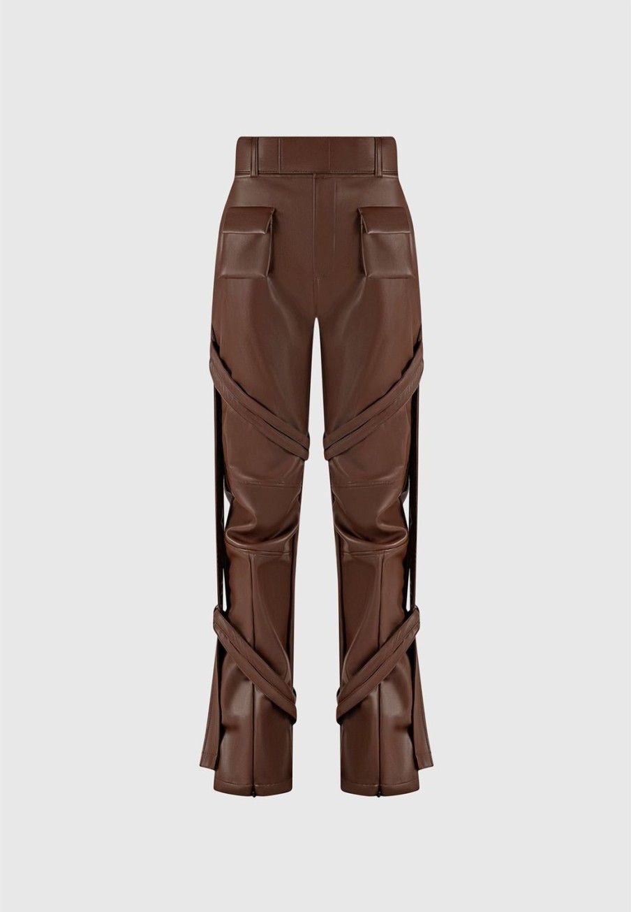 Maniere De Voir Vegan Leather Carpenter Cargo Trousers | Trousers