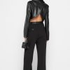 Maniere De Voir Cropped Vegan Leather Blazer With Open Back | Blazers & Waistcoats