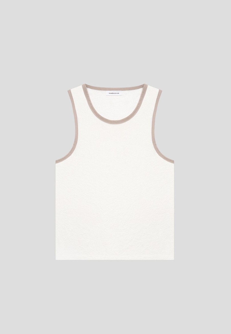 Maniere De Voir Seersucker Vest - White/Beige | T-Shirts & Tops