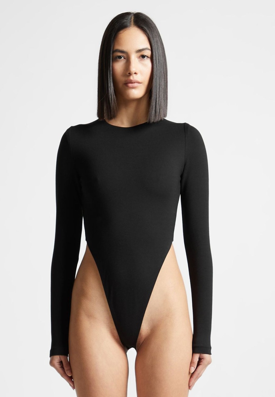 Maniere De Voir Eternelle High Leg Long Sleeve Bodysuit | Bodysuits