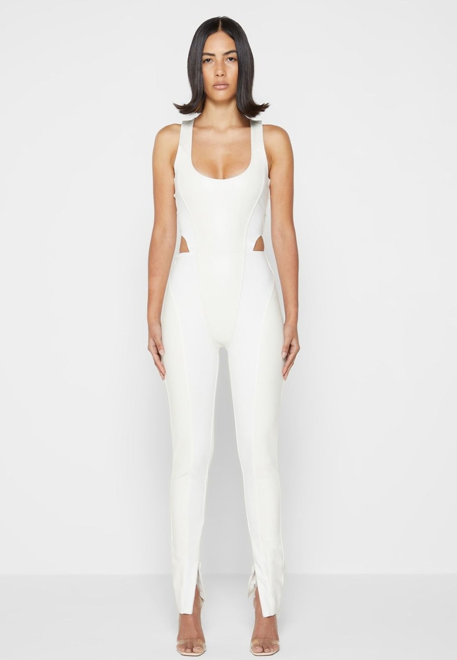 Maniere De Voir Vegan Leather Corset Lace Up Jumpsuit | Jumpsuits & Playsuits