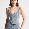 Maniere De Voir Scattered Rhinestone Denim Corset Top | Tops & T Shirts