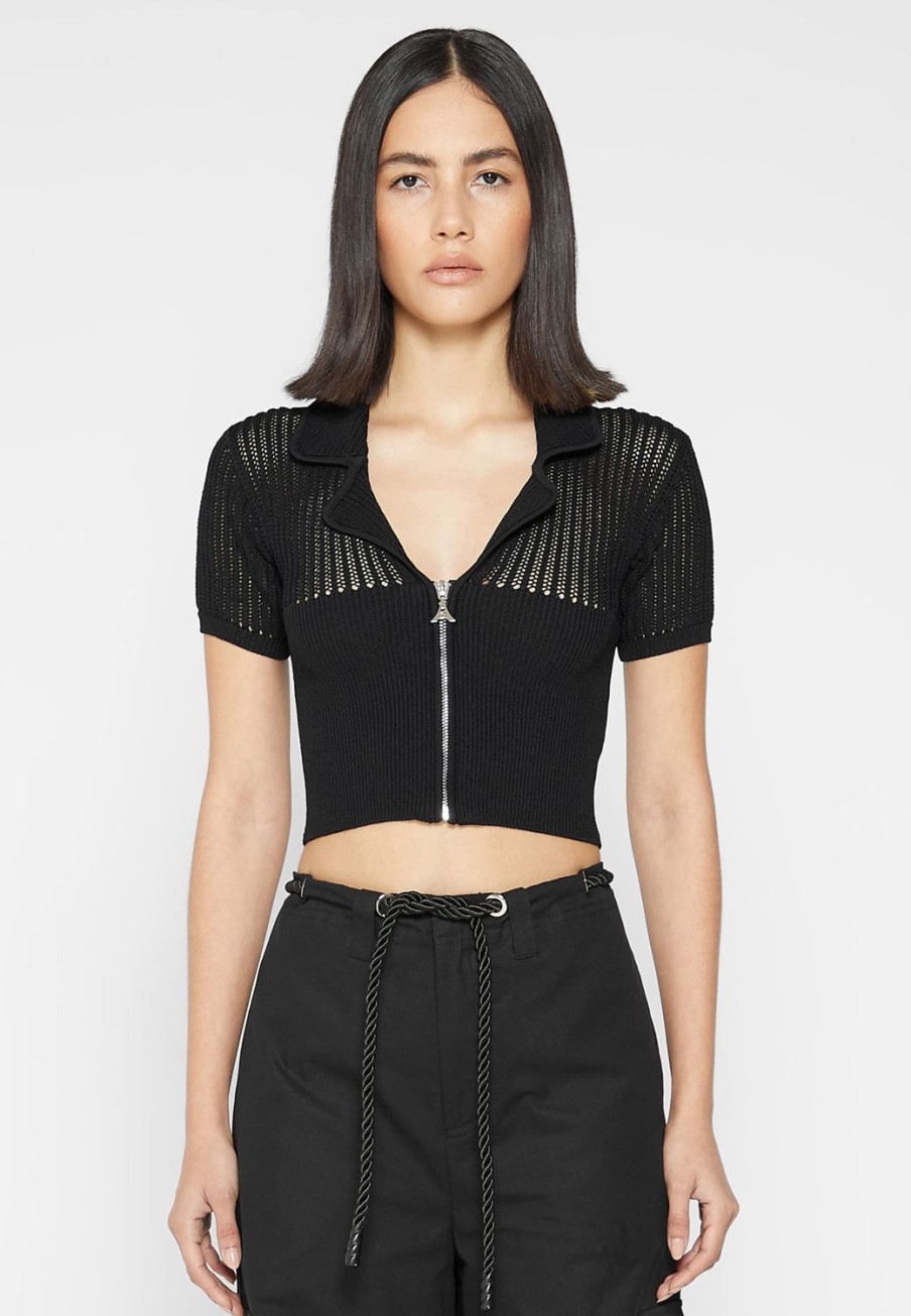 Maniere De Voir Zip Front Knitted Crop Top | Tops & T Shirts