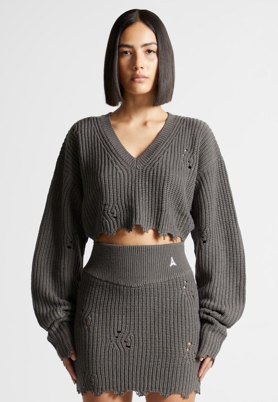 Maniere De Voir Distressed Knit Crop Jumper | Jumpers & Hoodies