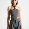 Maniere De Voir Pinstripe Tie Knot Halter Top | Tops & T Shirts