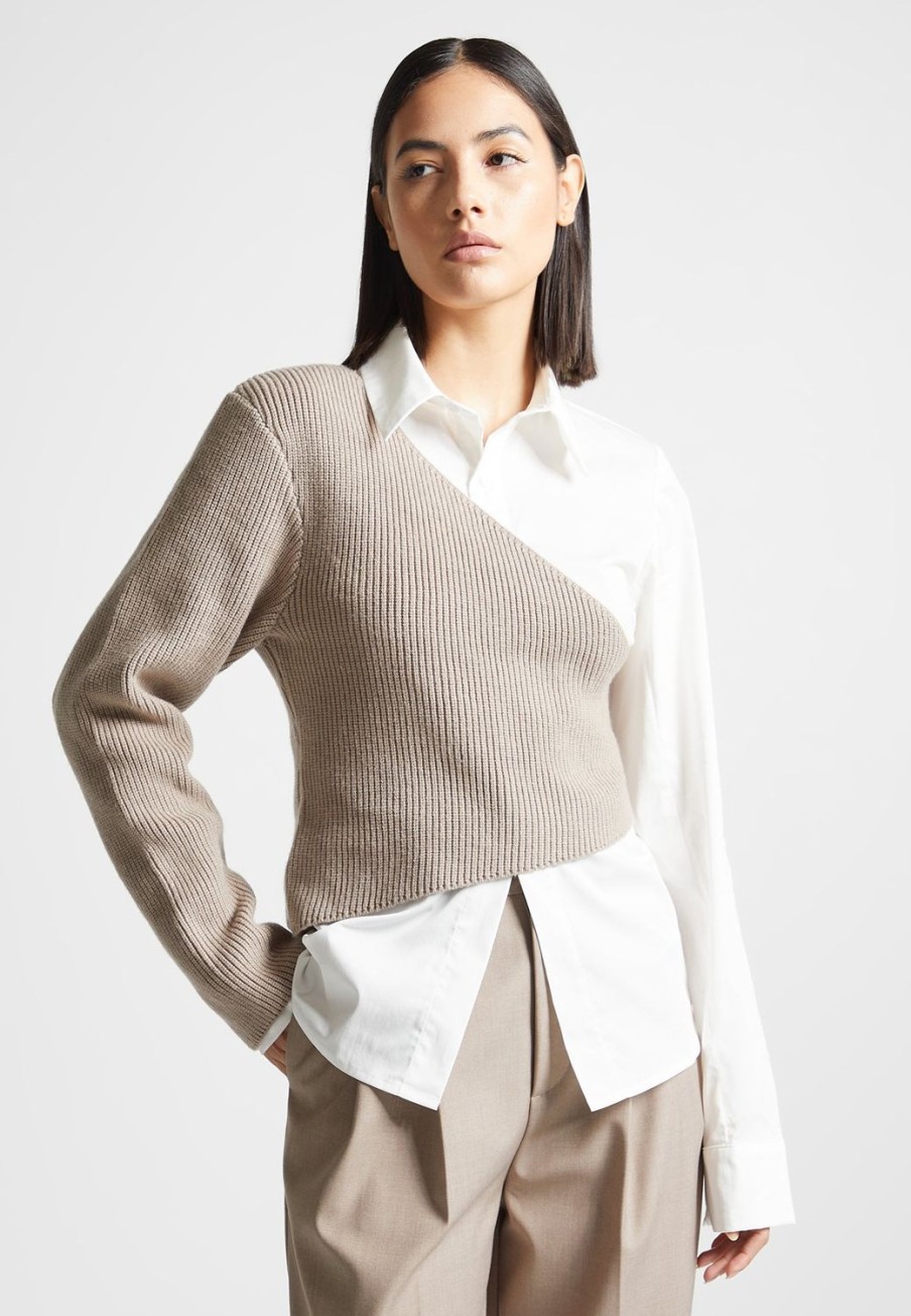 Maniere De Voir Asymmetric Knitted Overlay Shirt | Shirts