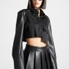 Maniere De Voir Vegan Leather Contrast Cropped Shirt | Matching Sets