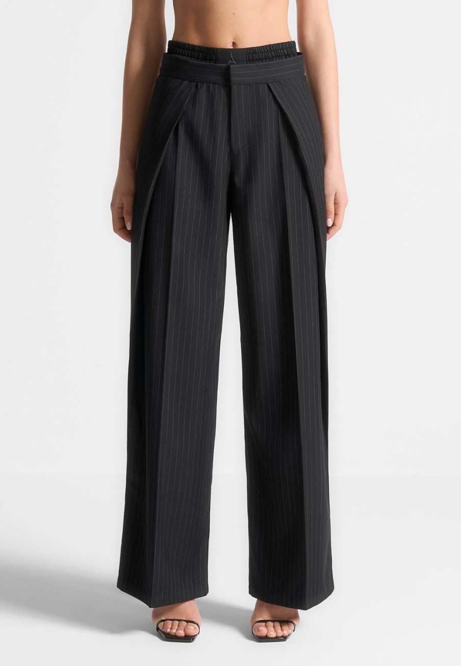 Maniere De Voir Satin Waistband Pinstripe Trousers | Trousers