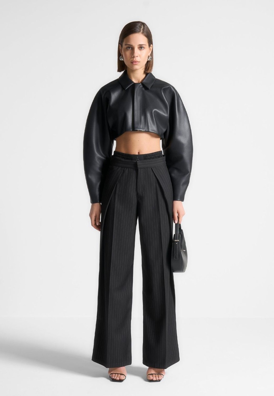 Maniere De Voir Satin Waistband Pinstripe Trousers | Trousers