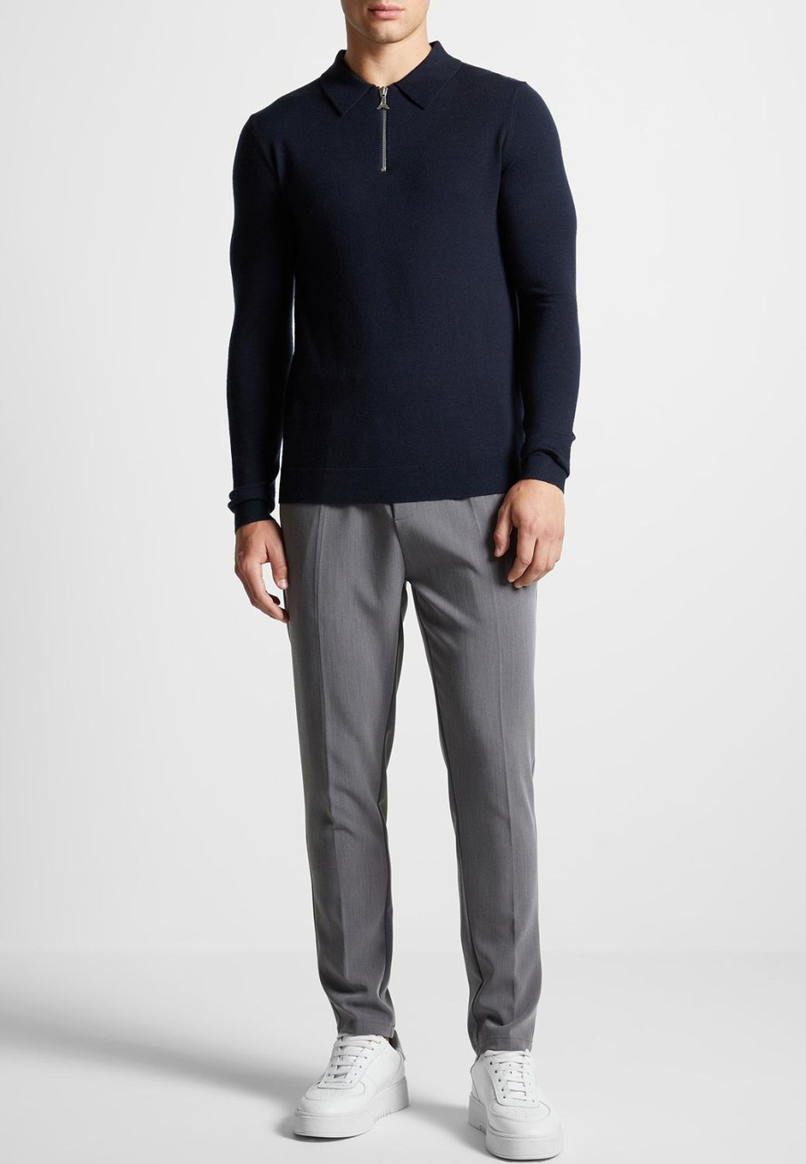 Maniere De Voir Merino Wool Long Sleeve Polo Top With Zip | Polo Tops