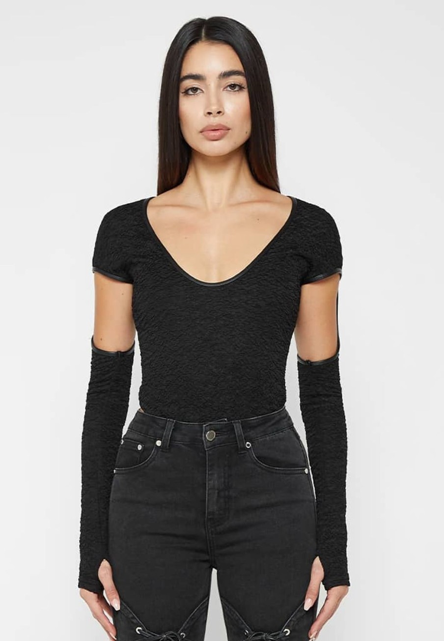 Maniere De Voir Shirred Cut Out Bodysuit | Bodysuits