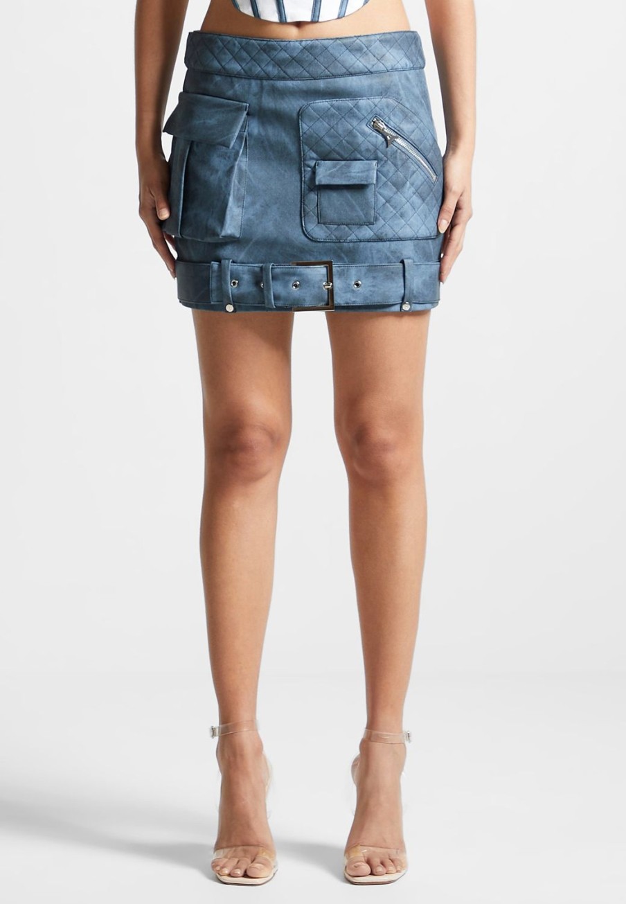 Maniere De Voir Vintage Vegan Leather Cargo Mini Skirt | Skirts