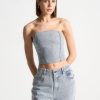 Maniere De Voir Rhinestone Eiffel Denim Bandeau Corset Top | Matching Sets