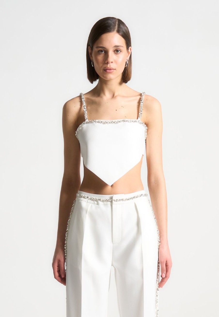 Maniere De Voir Embellished Strap Handkerchief Top | Tops & T Shirts