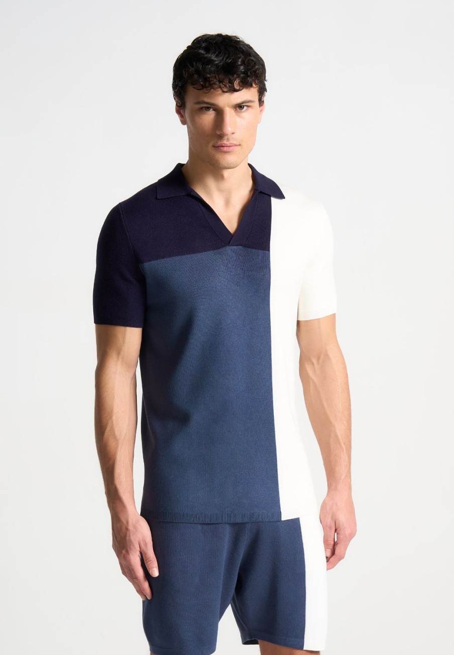 Maniere De Voir Colour Block Knit Revere Polo Top | Short Sets