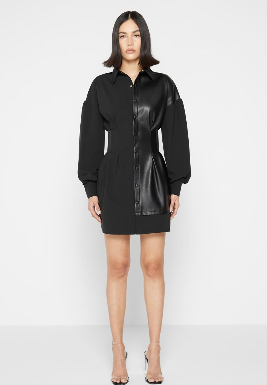 Maniere De Voir Half Vegan Leather Shirt Dress | Dresses