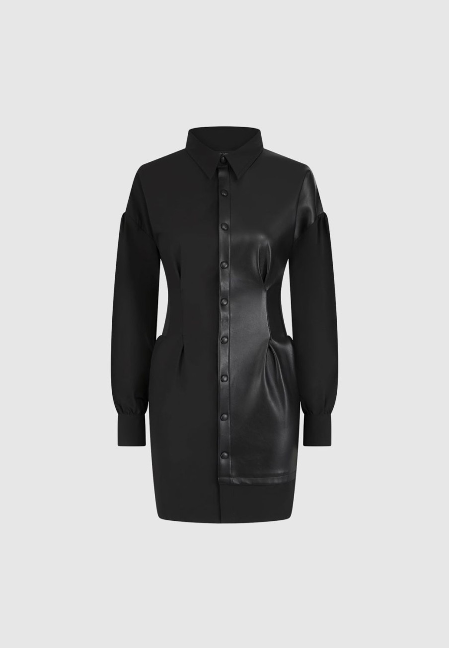 Maniere De Voir Half Vegan Leather Shirt Dress | Dresses