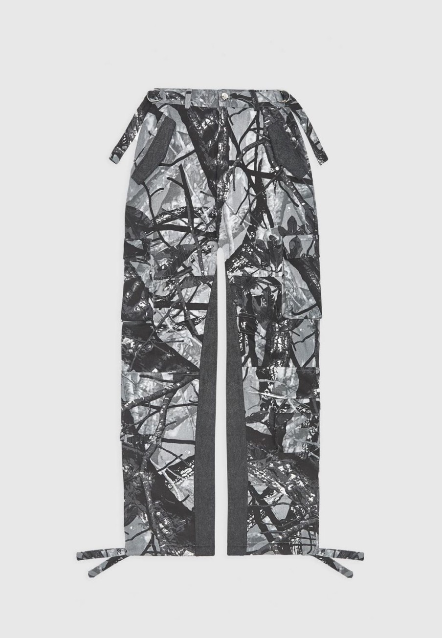 Maniere De Voir Mid Rise Camo And Denim Cargo Pants | Cargo Pants & Joggers