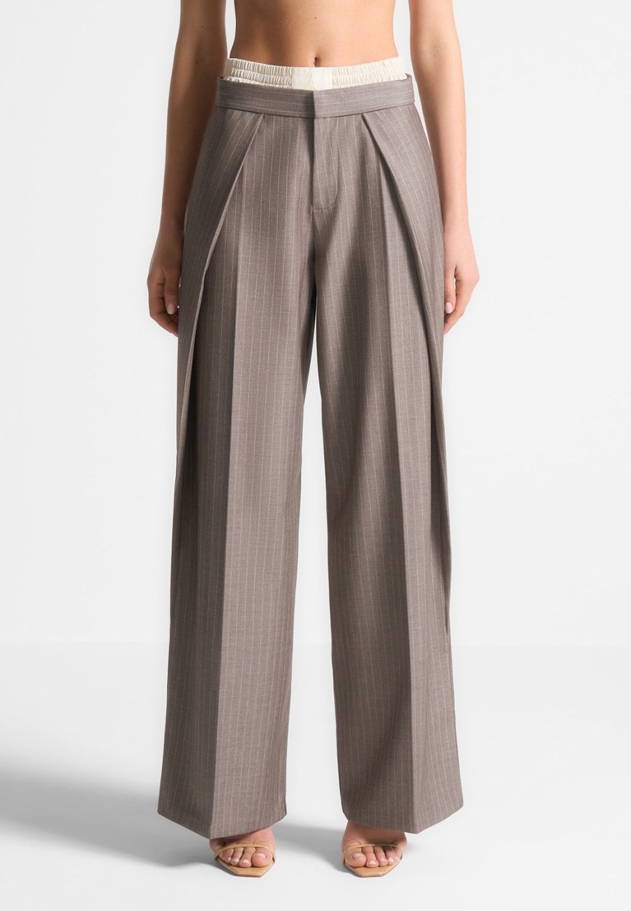 Maniere De Voir Satin Waistband Pinstripe Trousers | Trousers