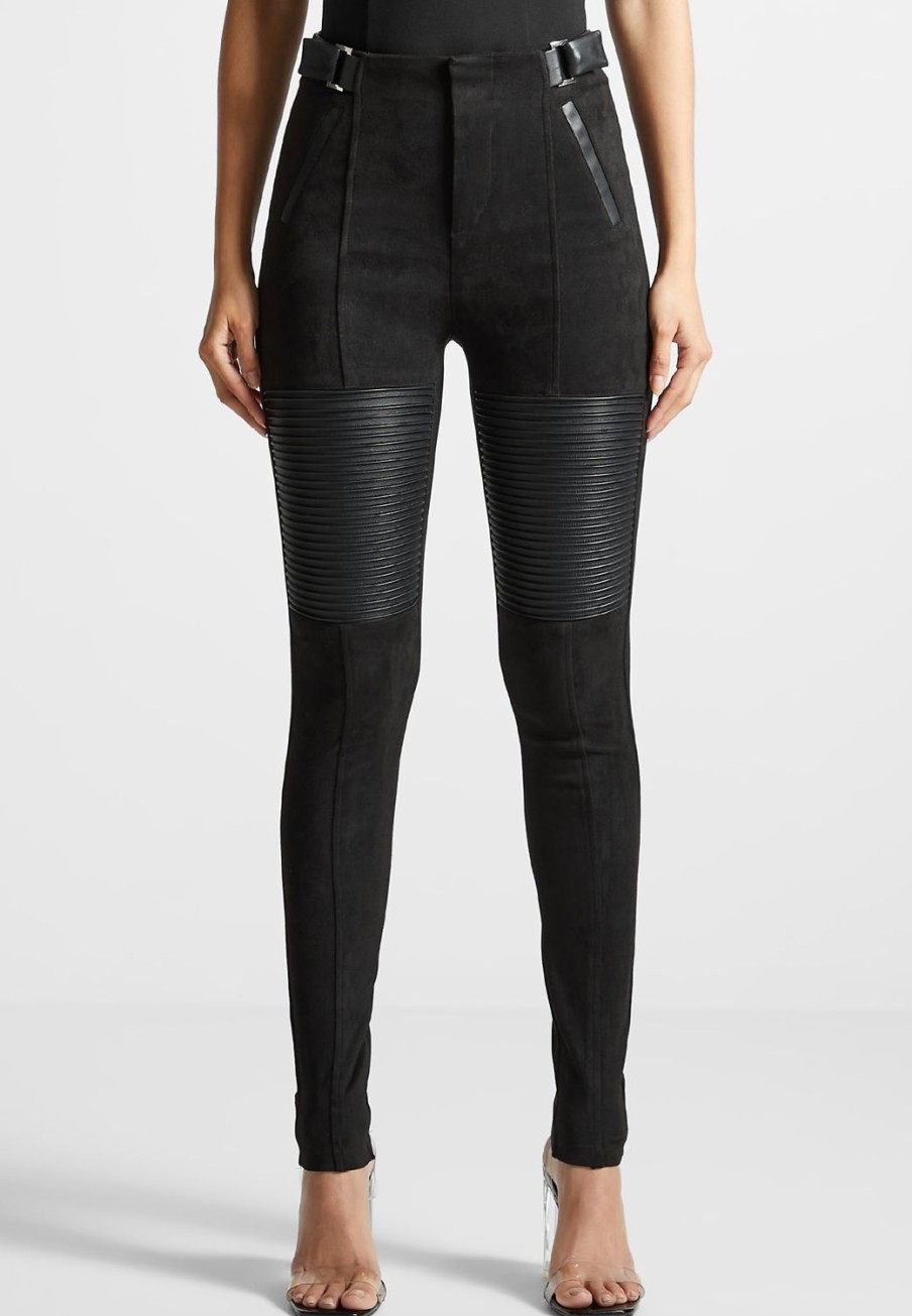 Maniere De Voir Vegan Leather And Suede Ribbed Leggings | Leggings