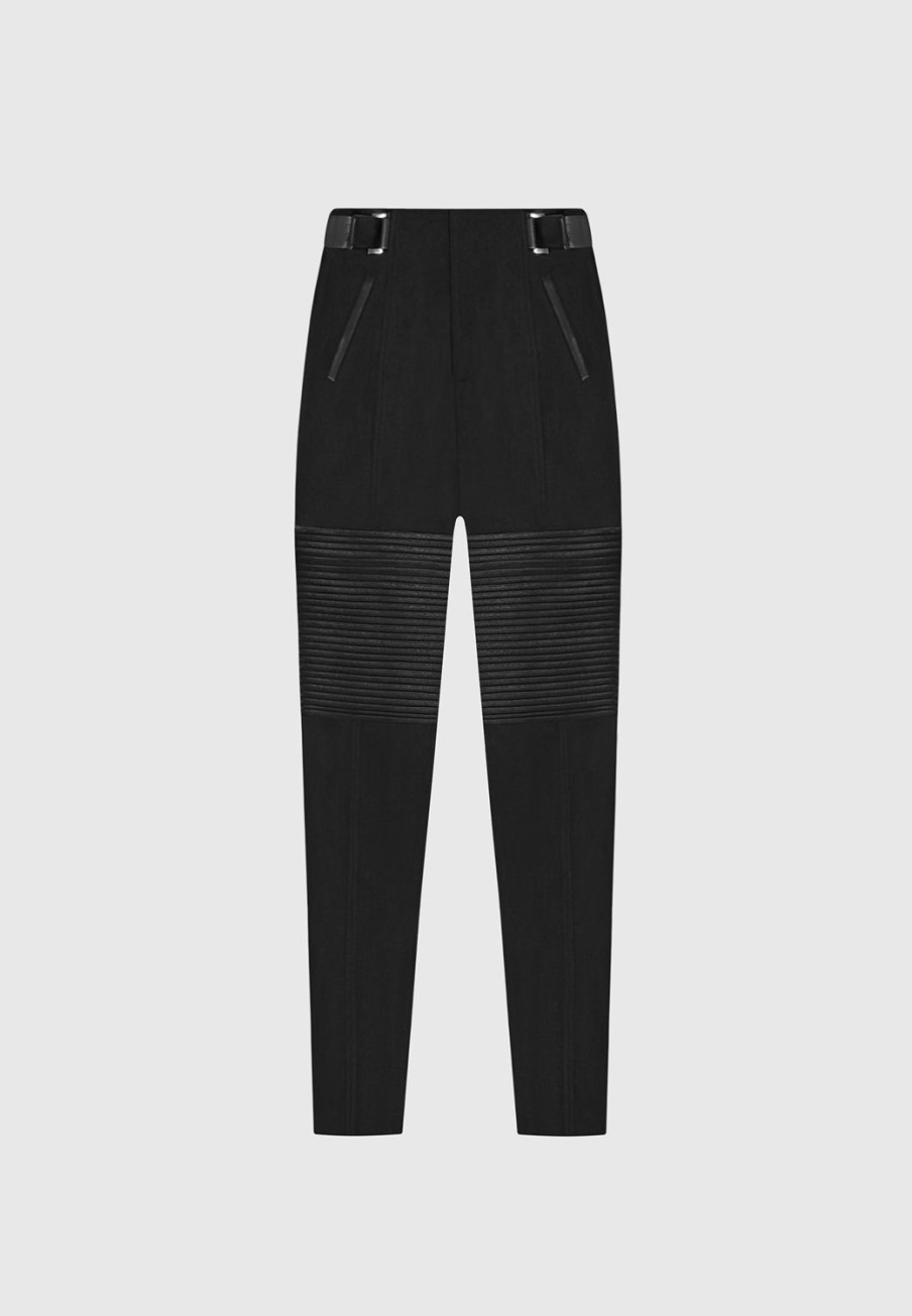 Maniere De Voir Vegan Leather And Suede Ribbed Leggings | Leggings