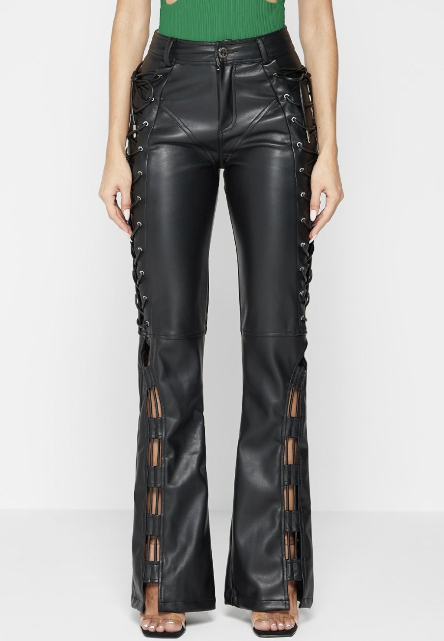 Maniere De Voir Vegan Leather Lace Up Trousers | Trousers