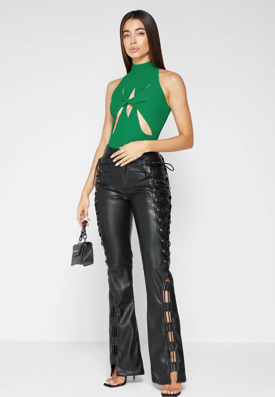 Maniere De Voir Vegan Leather Lace Up Trousers | Trousers