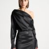 Maniere De Voir Off Shoulder Draped Satin Mini Dress With Belt | Dresses