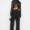 Maniere De Voir Cropped Vegan Leather Blazer With Open Back | Matching Sets