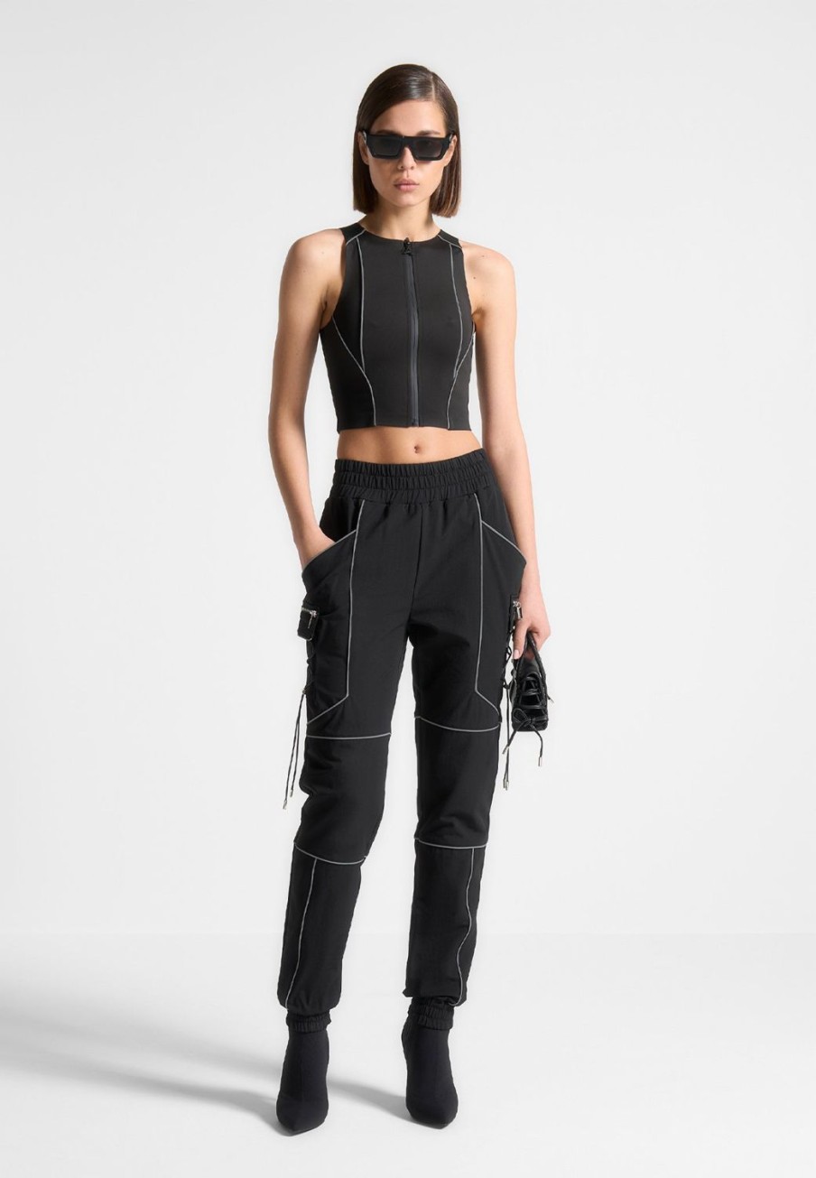 Maniere De Voir Reflective Piped Racer Crop Top | Tops & T Shirts