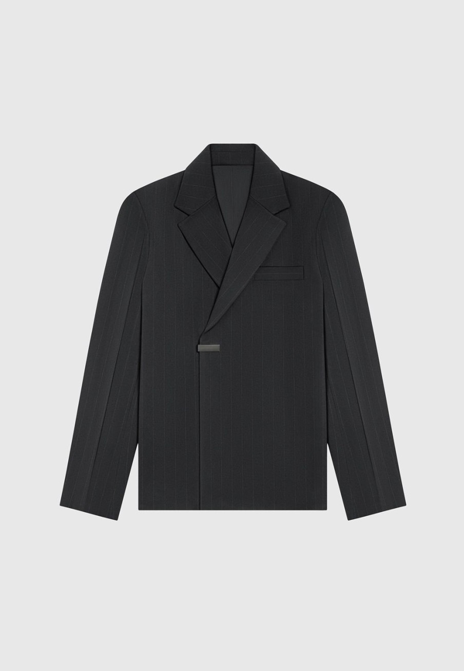 Maniere De Voir Double Breasted Pinstripe Suit Jacket | Modern Tailoring