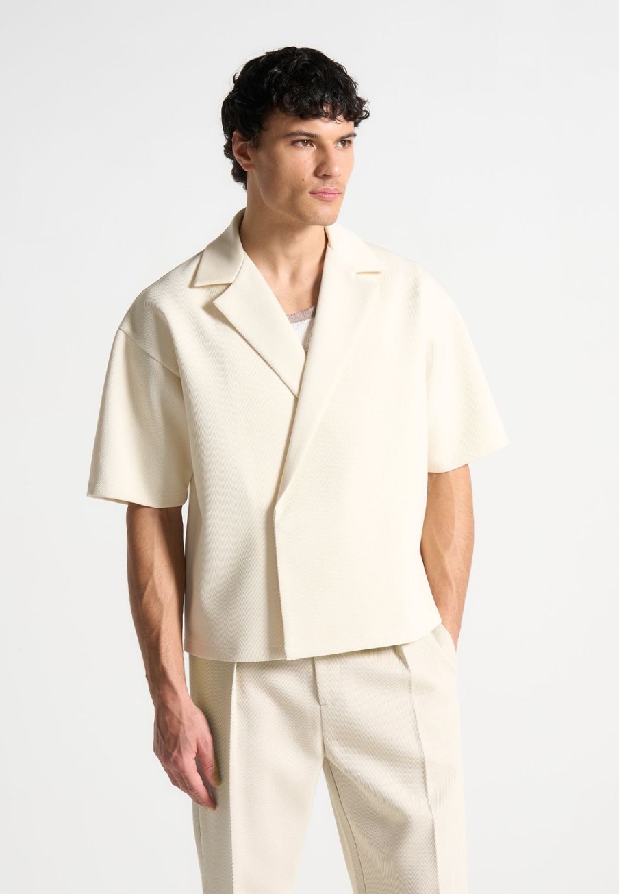 Maniere De Voir Boxy Twill Double Breasted Shirt | Modern Tailoring